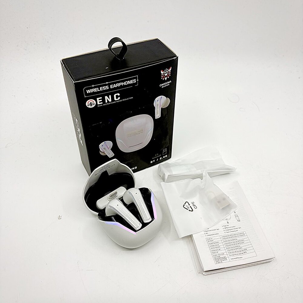 Wireless Gaming Earbuds Low Latency Bluetooth RGB ENC Mic White